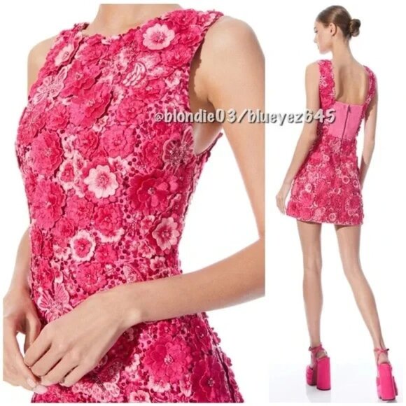 Alice + Olivia Lindsey Floral Embellished Mini Gown in PINK Candy Multi Size 6 - Picture 6 of 10